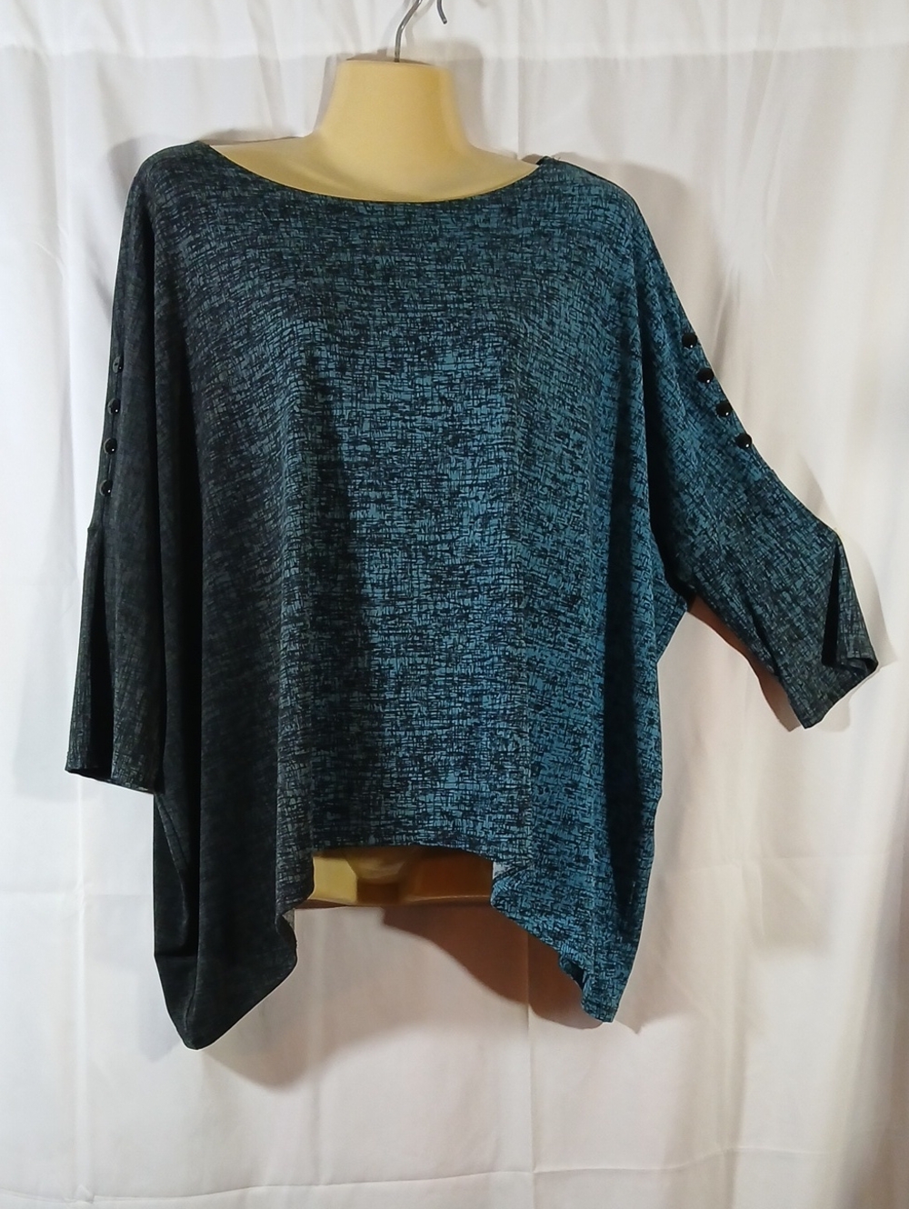 Clara Sun Woo Womens Small Top Teal Black Knit Asymmetrical Boho  Relaxed Poncho